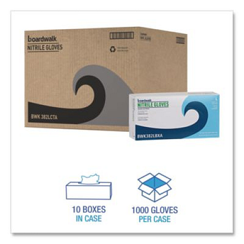 Boardwalk Disposable Examination Nitrile Gloves, Powder-Free, Large, 5 mil Thick, 9.5" Long, Blue, 100/Box, 10 Boxes/Carton (382LCTA)