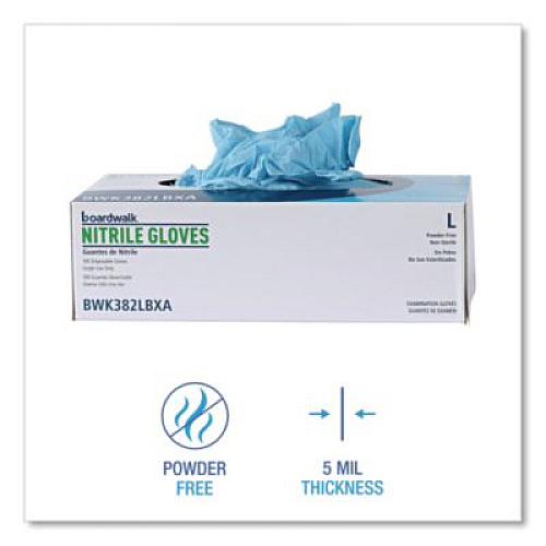 Boardwalk Disposable Examination Nitrile Gloves, Powder-Free, Large, 5 mil Thick, 9.5" Long, Blue, 100/Box, 10 Boxes/Carton (382LCTA)