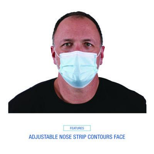 Boardwalk Three-Ply General Use Face Mask, Polypropylene, One Size Fits Most, Blue, 50/Box (MS2000BX)