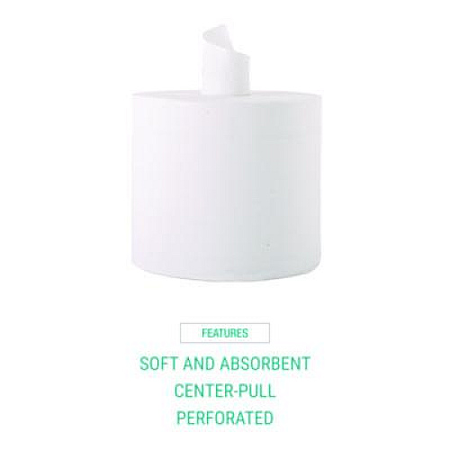 Windsoft Center-Flow Perforated Paper Towel Roll, 7.3 x 15, White, 6 Rolls/Carton (1420B)