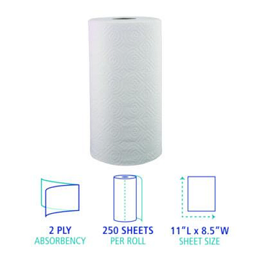 Boardwalk Kitchen Roll Towel, 2-Ply, 11 x 8.5, White, 250/Roll, 12 Rolls/Carton (6273)