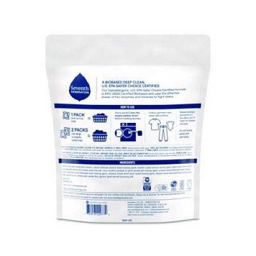 Seventh Generation Natural Laundry Detergent Packs, Powder, Unscented, 45 Packets/Pack, 8/Carton (22977CT)
