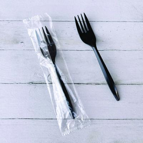 Boardwalk Mediumweight Wrapped Polypropylene Cutlery, Fork, Plastic, Black, 1,000/Carton (FORKBLPPIW)