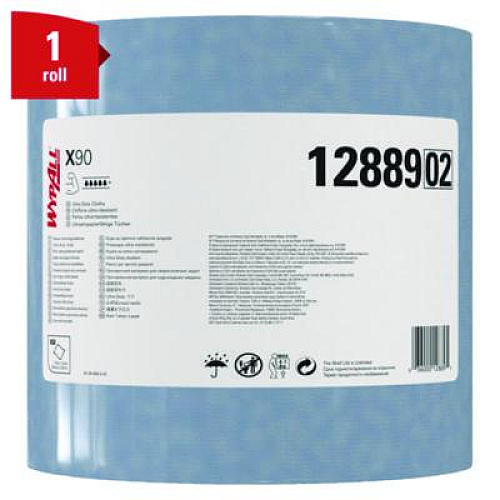 WypAll X90 Cloths, Jumbo Roll, 2-Ply, 12.4 x 12.2, Blue Denim, 450/Roll (12889)