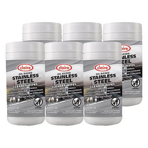 Claire Stainless Steel Cleaner Wipes, 9.5 x 12, Citrus, Purple, 40 Wipes/Canister, 6 Canisters/Carton (993)