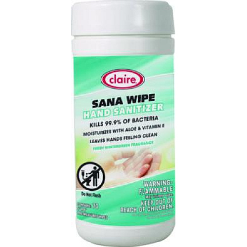 Claire Sana Wipe, 8 x 6, Fresh Wintergreen Scent, White, 6/Carton (973)