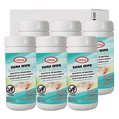 Claire Sana Wipe, 8 x 6, Fresh Wintergreen Scent, White, 6/Carton (973)