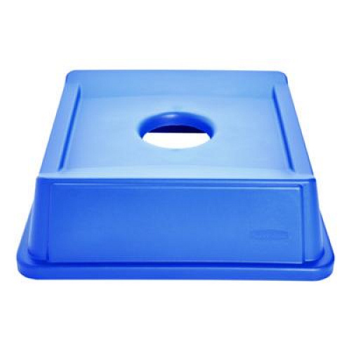 Rubbermaid Commercial Untouchable Bottle and Can Recycling Top, Round Opening,  20.13w x 20.13d x 6.25h, Blue (2791BLU)