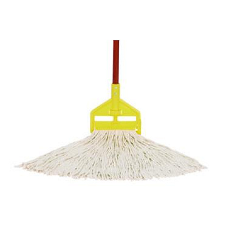 Rubbermaid Commercial Non-Launderable Economy Cut-End Rayon Mop Head, 24 oz, 1" Band, White, 12/Carton (V418)