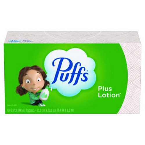 Puffs Plus Lotion Facial Tissue, 2-Ply, White, 124 Sheets/Box, 24 Boxes/Carton (39346CT)
