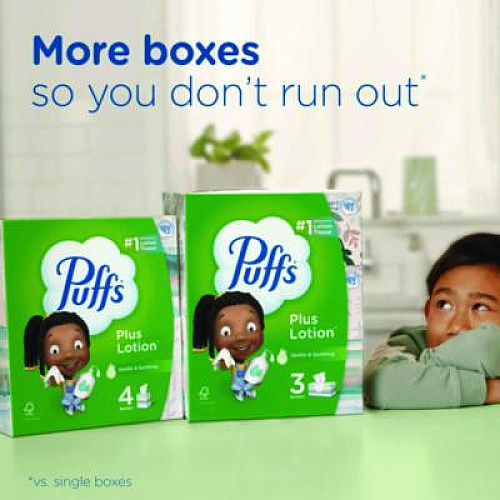 Puffs Plus Lotion Facial Tissue, 2-Ply, White, 124 Sheets/Box, 24 Boxes/Carton (39346CT)