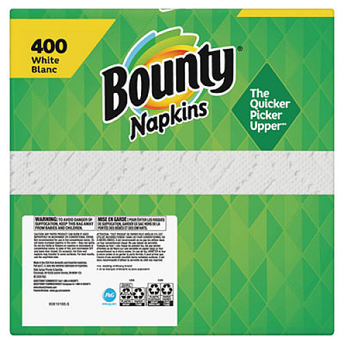 Bounty Quilted Napkins, 1-Ply, 12.1 x 12, White, 400/Pack, 4 Packs/Carton (19096)