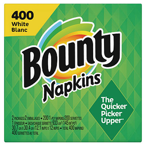 Bounty Quilted Napkins, 1-Ply, 12.1 x 12, White, 400/Pack, 4 Packs/Carton (19096)