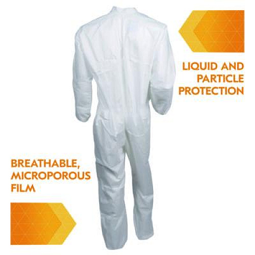 KleenGuard A40 Zipper Front Liquid and Particle Protection Coveralls, 3X-Large, White, 25/Carton (44306)