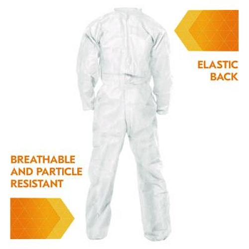 KleenGuard A20 Breathable Particle Protection Coveralls, Zip Front, Elastic Back, Wrists, Ankles, 3X-Large, White, 20/Carton (49106)