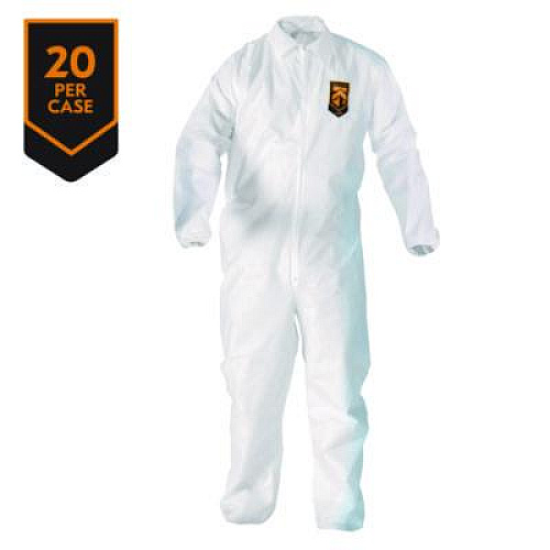 KleenGuard A20 Breathable Particle Protection Coveralls, Zip Front, Elastic Back, Wrists, Ankles, 4X-Large, White, 20/Carton (49107)