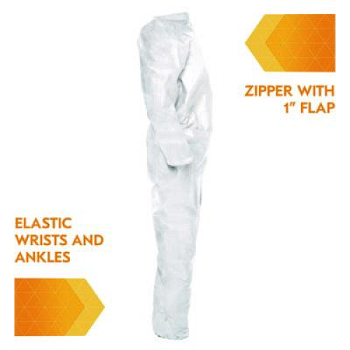 KleenGuard A20 Breathable Particle Protection Coveralls, Zip Front, Elastic Back, Wrists, Ankles, 4X-Large, White, 20/Carton (49107)