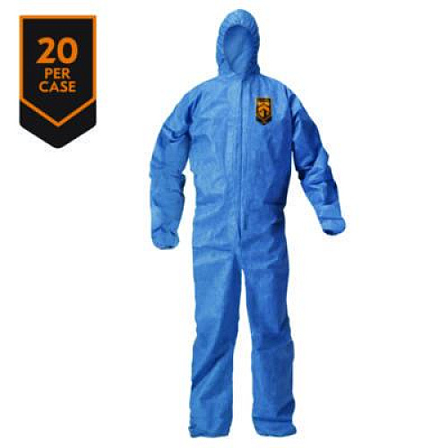 KleenGuard A20 Breathable Particle Protection Coveralls, Zip Front, Hood, Elastic Back, Wrists, Ankles, 3X-Large, Blue, 20/Carton (58516)