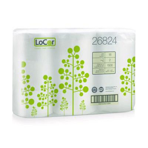 LoCor High-Capacity Bath Tissue, 2-Ply, White, 1,500 Sheets/Roll, 18 Rolls/Carton (26824)