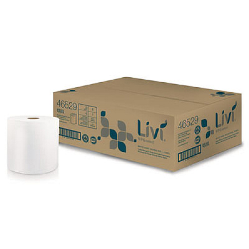 Livi VPG Select Hard Wound Roll Towel, 1-Ply, 8" x 800 ft, White, 6/Carton (46529)