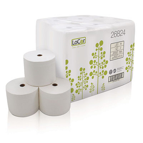 LoCor High-Capacity Bath Tissue, 2-Ply, White, 1,500 Sheets/Roll, 18 Rolls/Carton (26824)