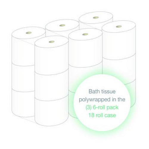 LoCor High-Capacity Bath Tissue, 2-Ply, White, 1,500 Sheets/Roll, 18 Rolls/Carton (26824)