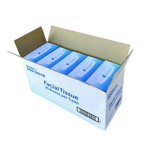 GEN Facial Tissue, Flat Box, 2-Ply, White, 100 Sheets/Box, 30 Boxes/Carton (6501)