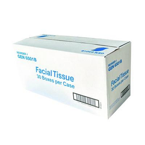 GEN Facial Tissue, Flat Box, 2-Ply, White, 100 Sheets/Box, 30 Boxes/Carton (6501)