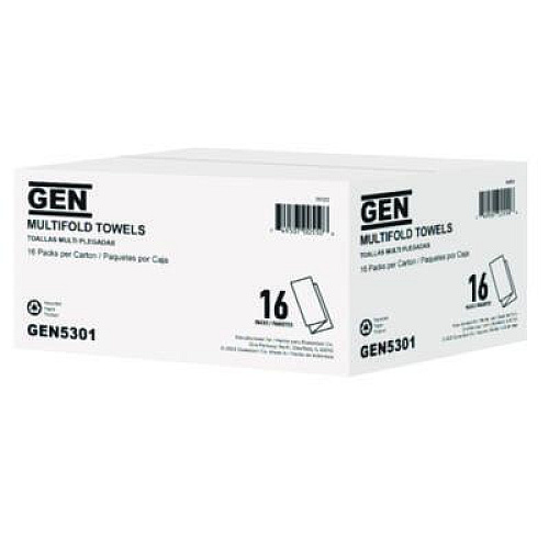 GEN Multifold Towels, 1-Ply, 9.25 x 9.05, White, 250/Pack, 16 Packs/Carton (5301)