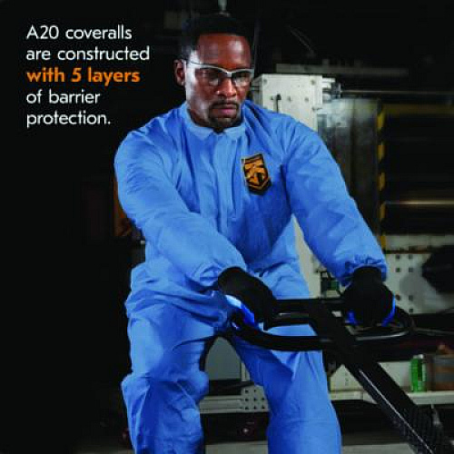 KleenGuard A20 Breathable Particle Protection Coveralls, Zip Front, Elastic Back, Wrists, Ankles, 3X-Large, Blue, 20/Carton (58506)
