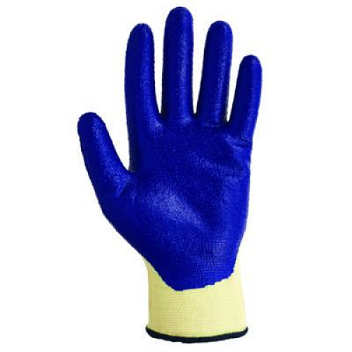 KleenGuard G60 Nitrile Coated Cut Resistant Gloves, EN388: 3221, Large (Size 9), Blue/Yellow, 12 Pairs (98232)