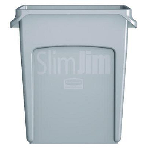 Rubbermaid Commercial Slim Jim Waste Container with Handles, 16 gal, Plastic, Light Gray (1971258)