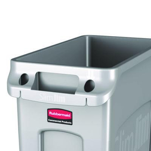 Rubbermaid Commercial Slim Jim Waste Container with Handles, 16 gal, Plastic, Light Gray (1971258)