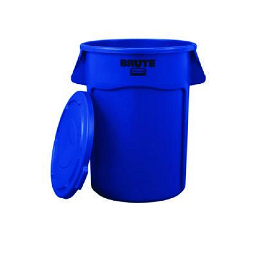 Rubbermaid Commercial BRUTE Self-Draining Flat Top Lid for 55 gal Round Brute Containers, 26.75" Diameter, Blue, 3/Carton (1779733CT)