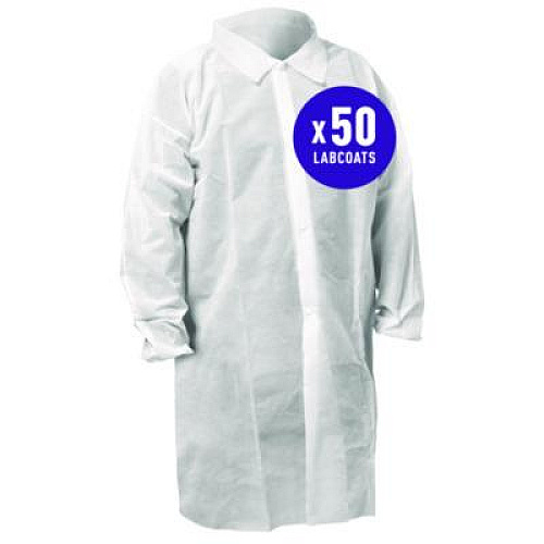 KleenGuard KGA10 Standard Weight Lab Coat for Non-Hazardous Particulate Protection, Large, White, 50/Carton (67320)