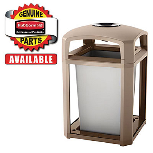 Rubbermaid Commercial Dome Top with Hole for Landmark Series Waste Receptacle, 26" Diameter, Driftwood (FG3975M2DWOO)
