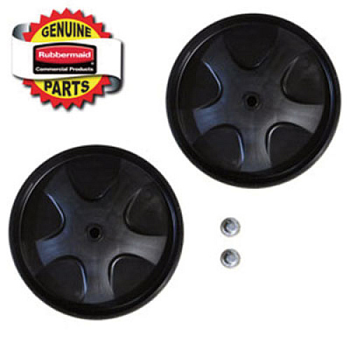 Rubbermaid Commercial 50-Gallon Rollout Wheels and Push Caps, Two 8" Wheels, Black (9W27L1)