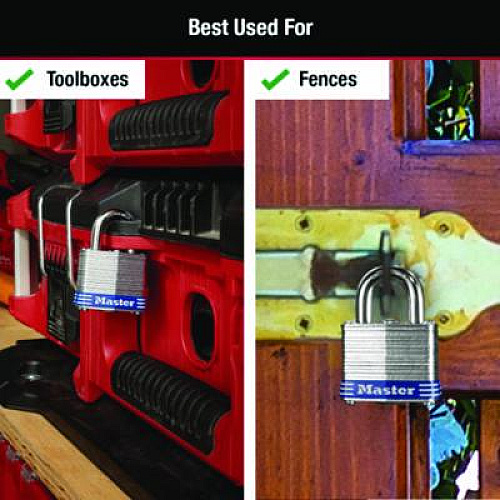 Master Lock Four-Pin Tumbler Lock, Laminated Steel Body, 1.12" Wide, Silver/Blue, 2 Keys (7D)