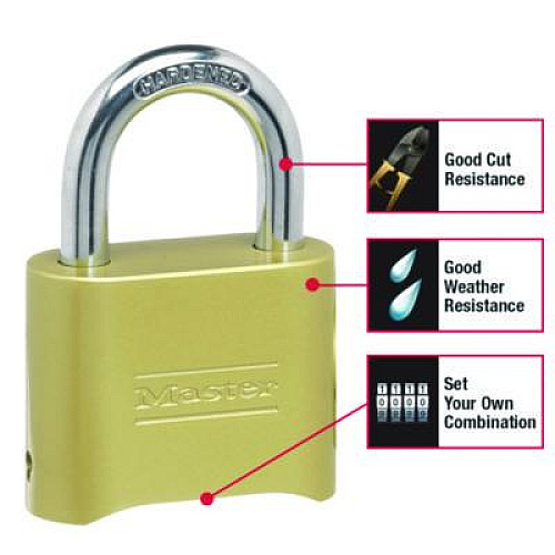 Master Lock Resettable Combination Padlock, 2" Wide, Brass (175D)
