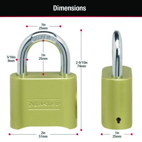 Master Lock Resettable Combination Padlock, 2" Wide, Brass (175D)