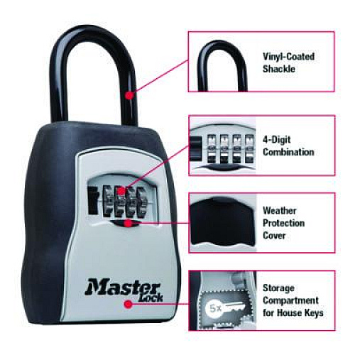 Master Lock Locking Combination 5 Key Steel Box, 3.25" Wide, Black/Silver (5400D)