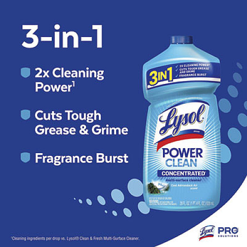 LYSOL Brand Power Clean Concentrated Multi-Surface Cleaner, Cool Adirondack, 28 oz Pour Bottle, 9/Carton (82515CT)