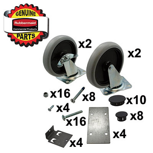Rubbermaid Commercial 5-Inch Swivel and Rigid Plate Caster Kit with Hardware, Gray (FG3317L1BLA)