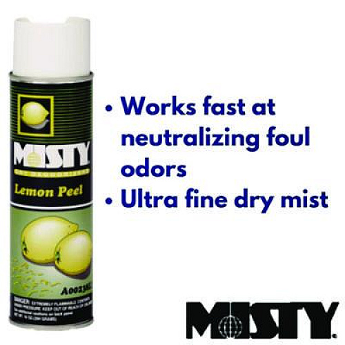 Misty Handheld Air Deodorizer, Lemon Peel, 10 oz Aerosol Spray, 12/Carton (1001842)