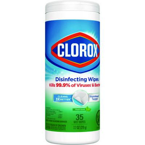 Clorox Disinfecting Wipes, Bleach Free Cleaning Wipes, 1-Ply, 7 x 8, Fresh Scent, White, 35/Canister, 12 Canisters/Carton (01593CT)
