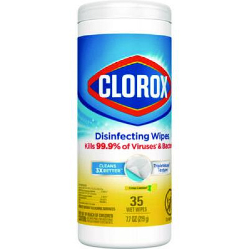 Clorox Disinfecting Wipes, Bleach Free Cleaning Wipes, 1-Ply, 7 x 8, Crisp Lemon, White, 35/Canister, 12 Canisters/Carton (01594CT)