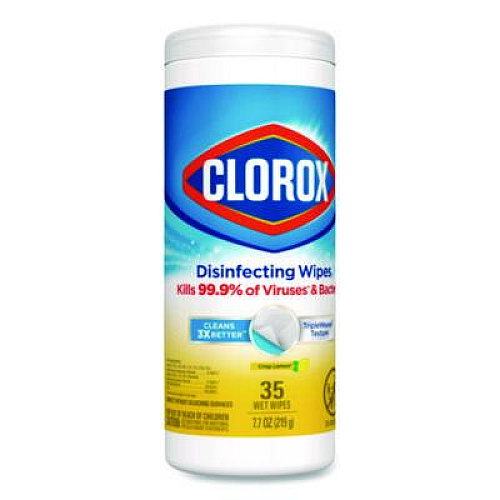 Clorox Disinfecting Wipes, Bleach Free Cleaning Wipes, 1-Ply, 7 x 8, Crisp Lemon, White, 35/Canister (01594EA)