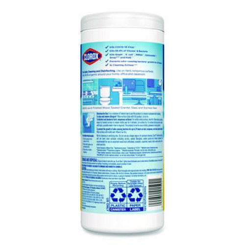 Clorox Disinfecting Wipes, Bleach Free Cleaning Wipes, 1-Ply, 7 x 8, Crisp Lemon, White, 35/Canister (01594EA)