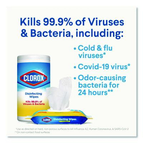 Clorox Disinfecting Wipes, Bleach Free Cleaning Wipes, 1-Ply, 7 x 8, Crisp Lemon, White, 35/Canister (01594EA)