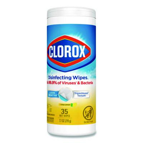 Clorox Disinfecting Wipes, Bleach Free Cleaning Wipes, 1-Ply, 7 x 8, Crisp Lemon, White, 35/Canister (01594EA)